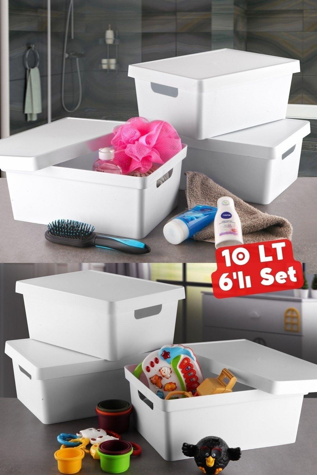 10 Lt Decorative Organizer Box with Lid 6 Pieces White - Swordslife