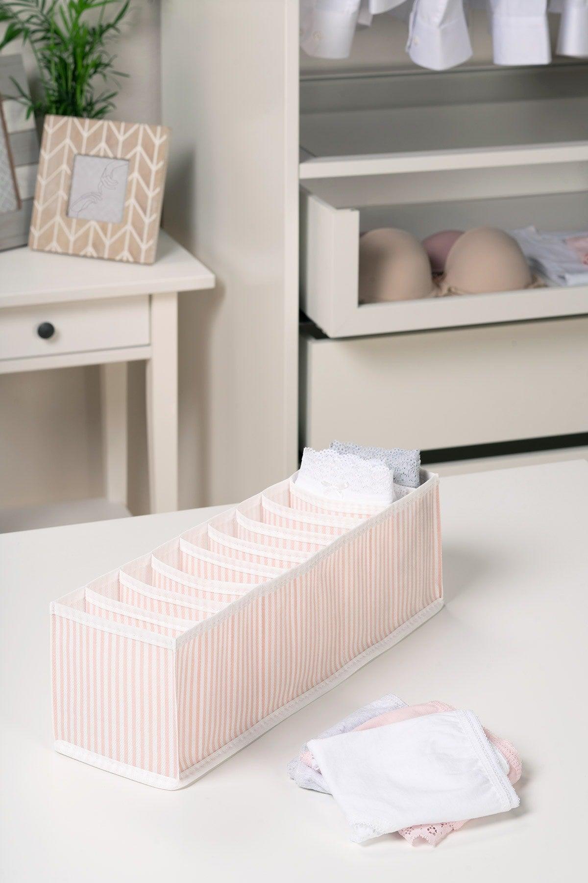 10 Compartment Pink Striped Drawer Organizer - Swordslife