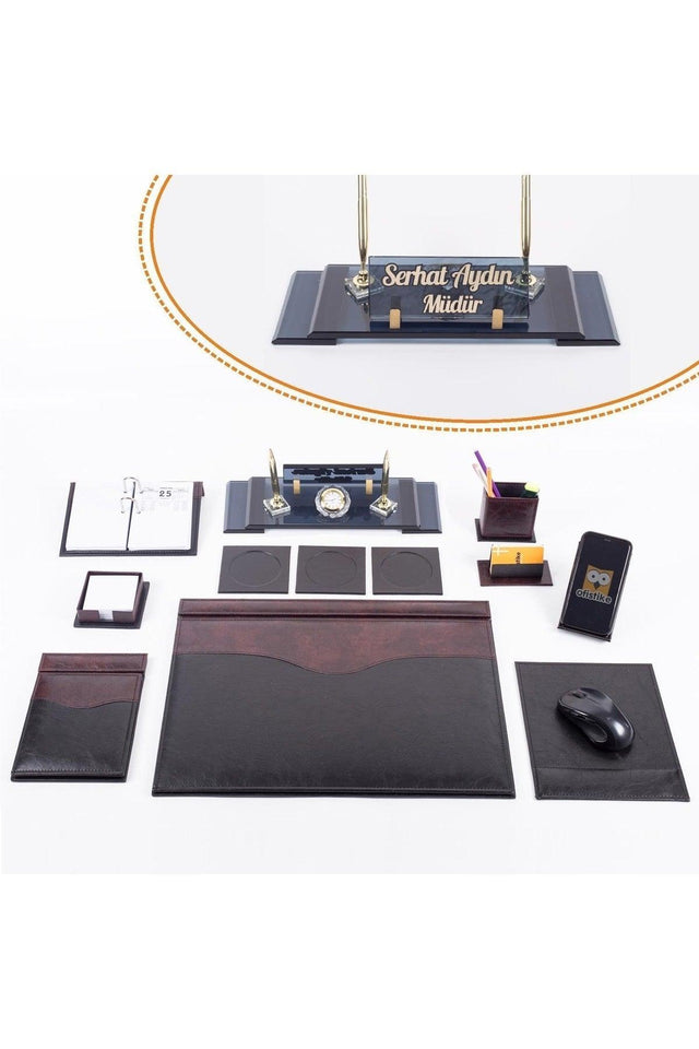 10 Piece Black Claret Red Luxury Desk Set Elite