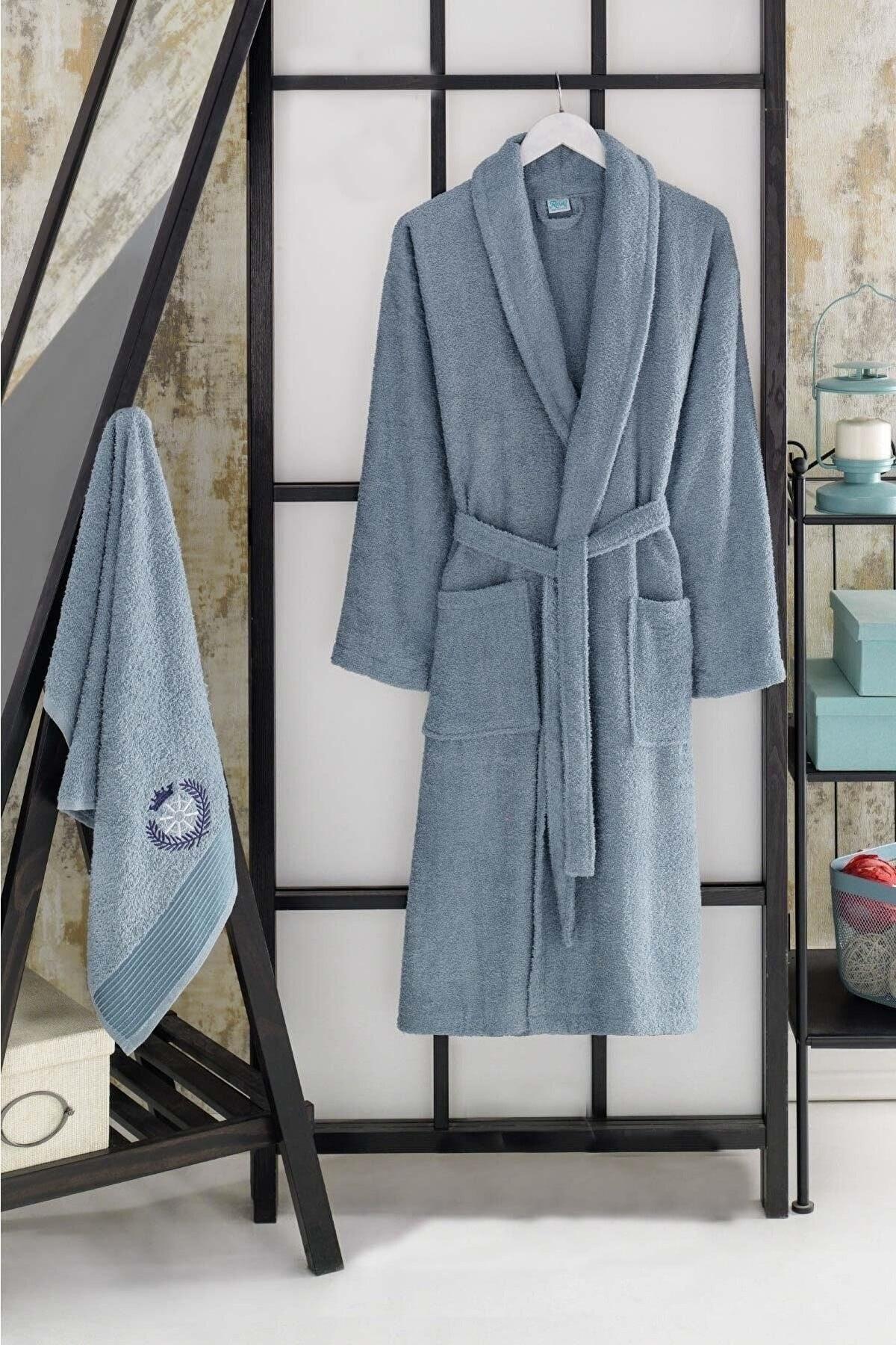 100% Cotton Set of 2 Light Blue Bathrobes - Swordslife