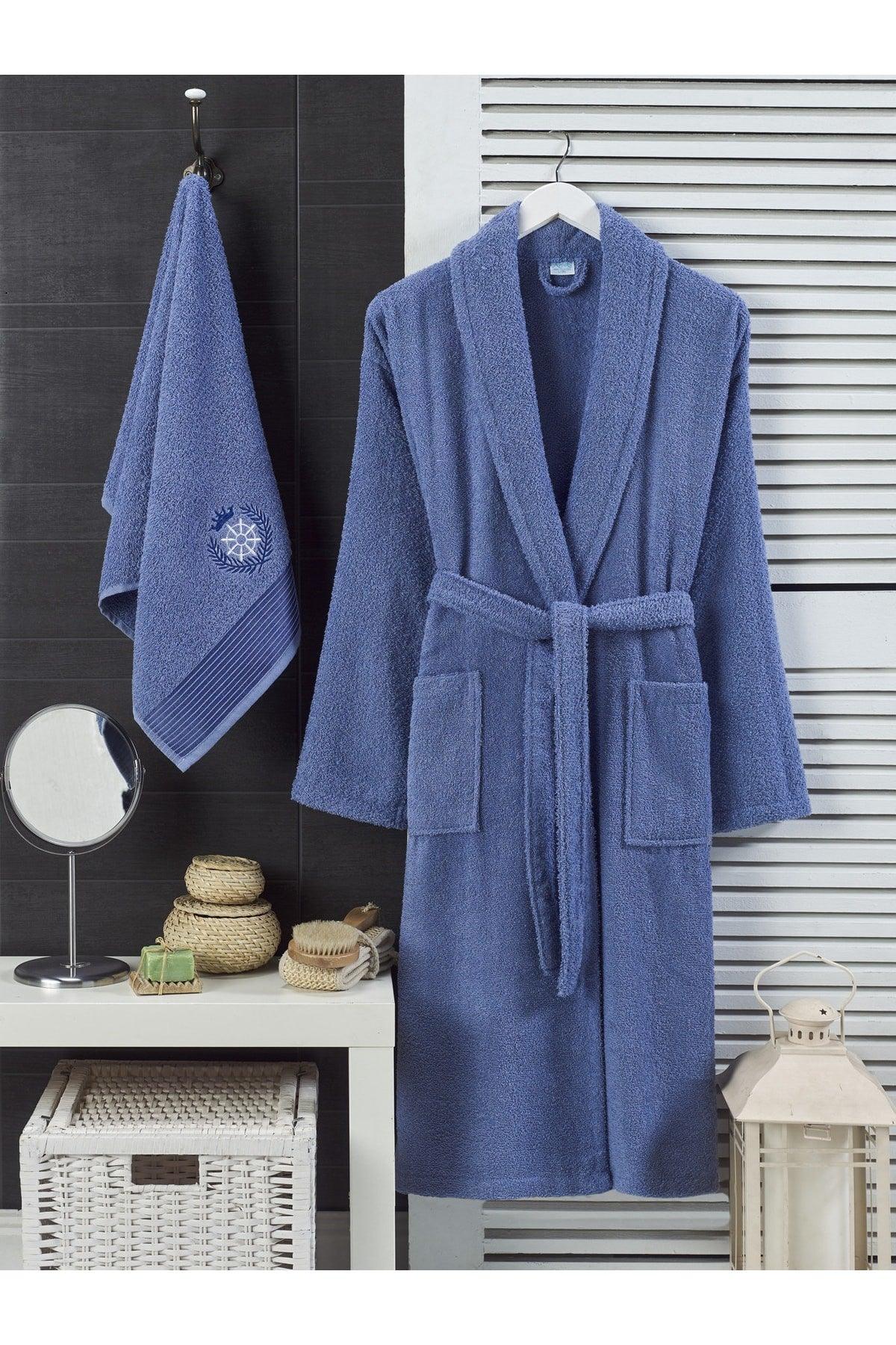 100% Cotton 2-Pack Sax Blue Bathrobe Set