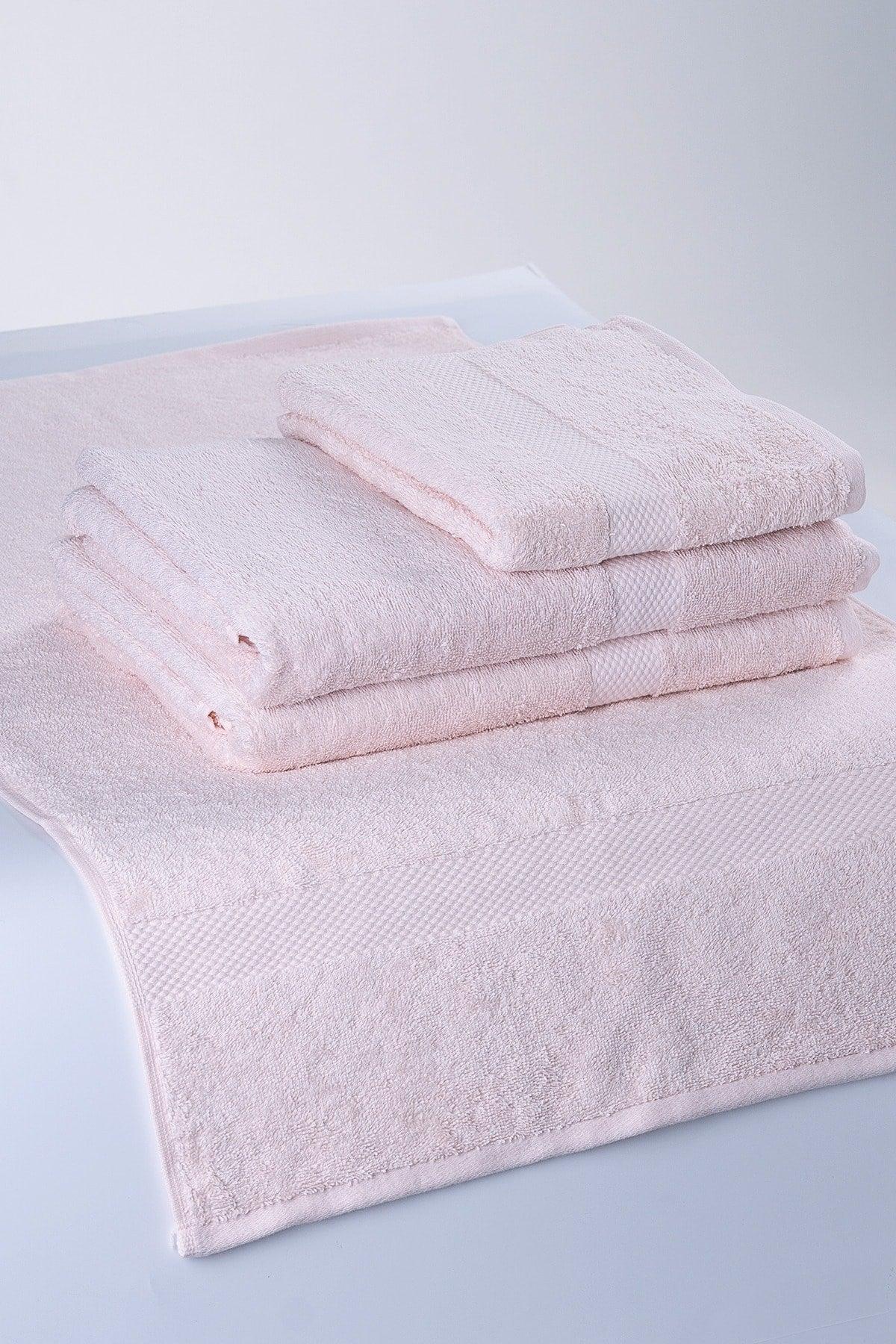 100% Cotton Pink Set of 4 for 2 Hands, Face Towels and 2 Bath Towels - 2 pcs 70x130 2 pcs 50x80 - Swordslife