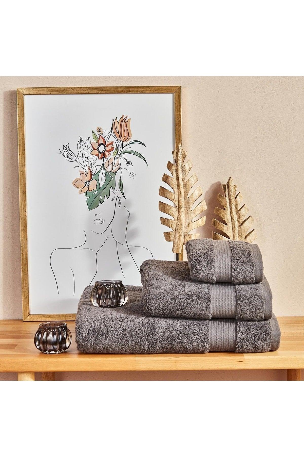 100% Cotton Premium 3 Piece Towel Set Anthracite (30x50 Cm) - Swordslife