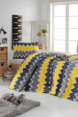 100% Natural Cotton Quilted Bedspread Set Single Zigros Yellow - Swordslife