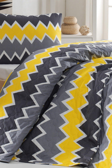 100% Natural Cotton Quilted Bedspread Set Single Zigros Yellow - Swordslife