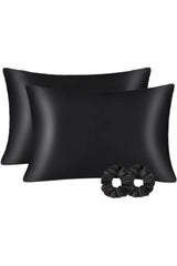 100% Silk Satin 50x70 Cm 2 Pillow Cases & 2 Buckles Black Color - Swordslife