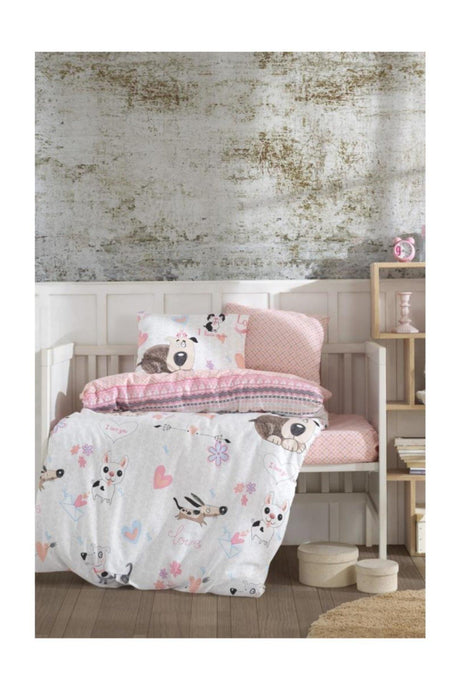 100% Cotton Baby Sweety Dogs Pink Baby Duvet Cover Set - Swordslife