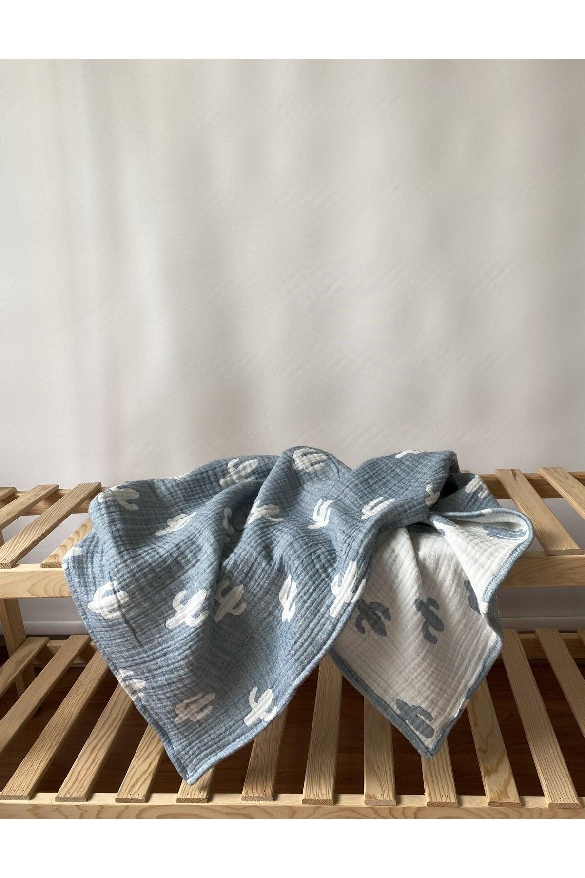 100% Cotton Indigo Blue 4-Ply Baby Muslin Blanket - Double Sided Baby Blanket - Organic Cover - Swordslife