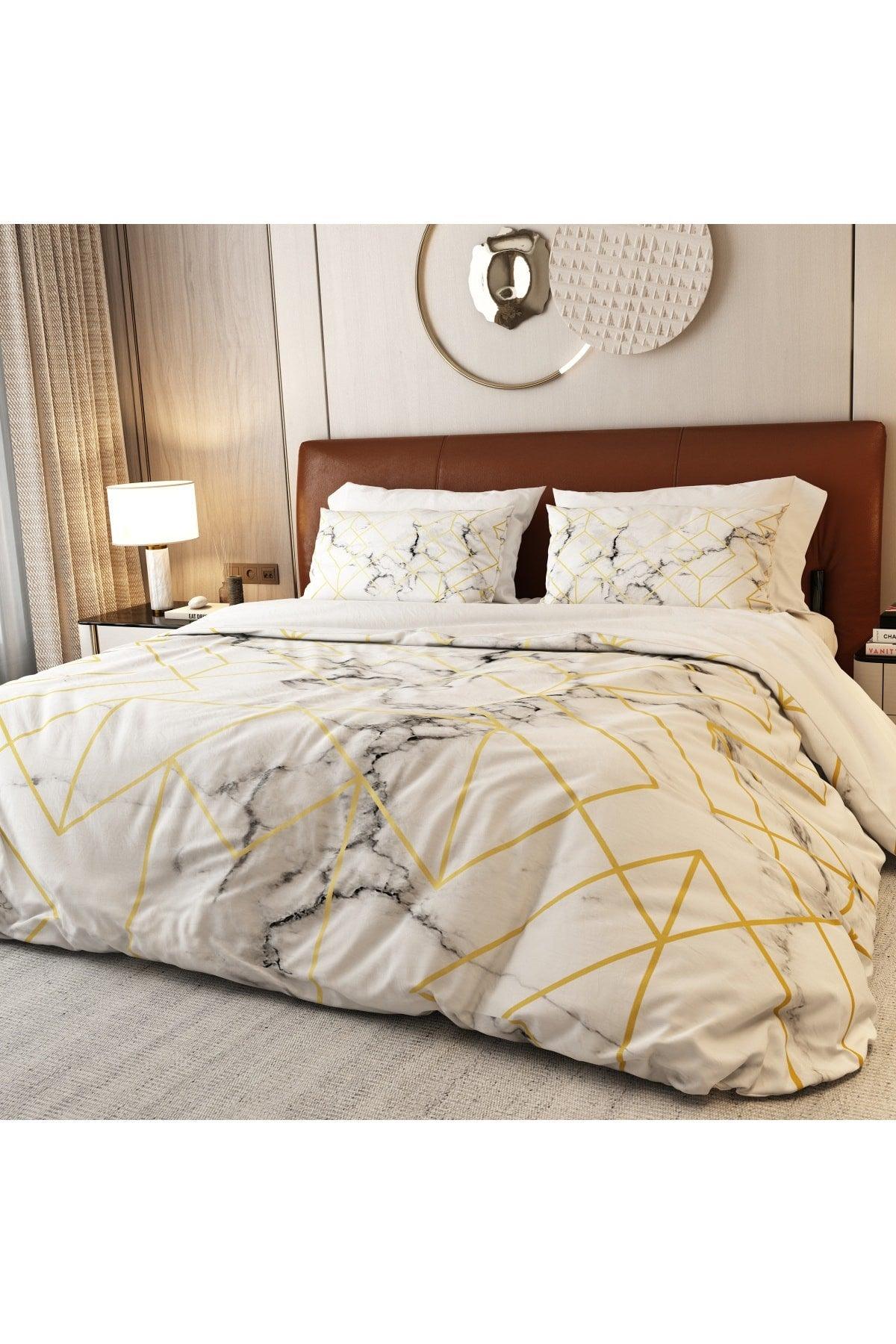 100% Cotton Satin 6 Pieces White Granite Double Duvet Cover Set - Swordslife