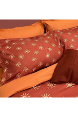 100% Cotton Satin 6 Pieces Claret Red-orange Lora Double Duvet Cover Set - Swordslife