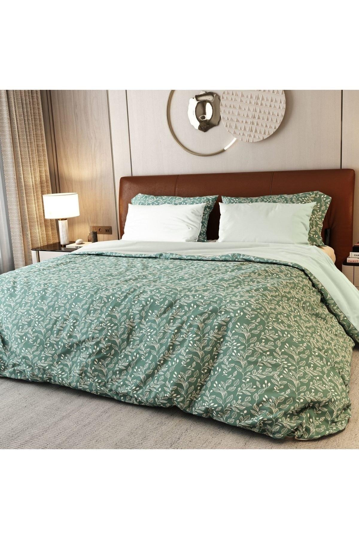 100% Cotton Satin 6 Pieces Green Gravis Double Duvet Cover Set - Swordslife