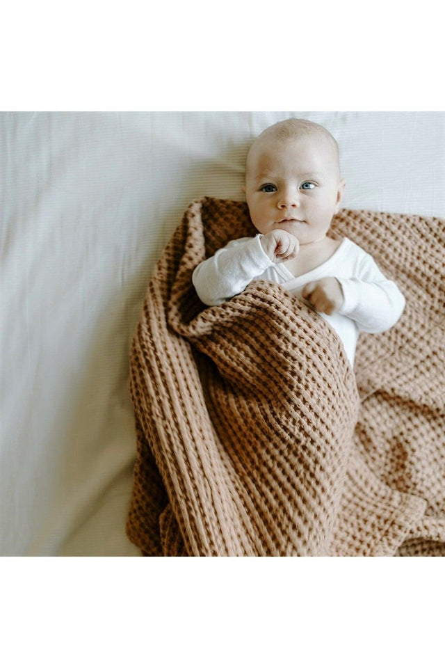 100% Cotton Waffle Blanket Ultra Soft 90x90 Brown Pique - Swordslife