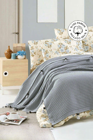 100% Cotton Double Pique, Waffle Pattern Pompom Indigo Pique - Swordslife