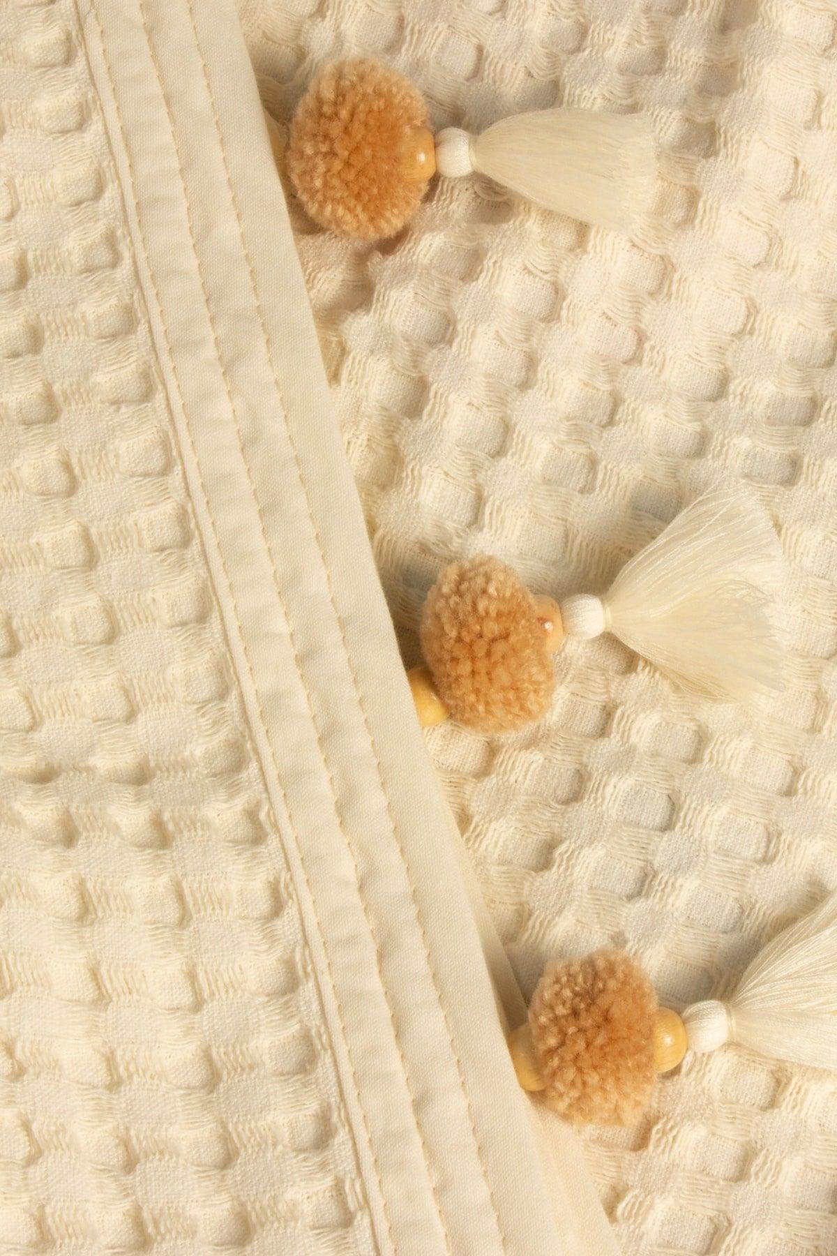 100% Cotton Double Pique, Waffle Pattern, Pompom Cream Pique - Swordslife