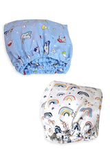 100% Cotton Kids Elastic Bed Sheet 120x200 (2 Pieces) Blue Galaxy And Rainbow - Swordslife