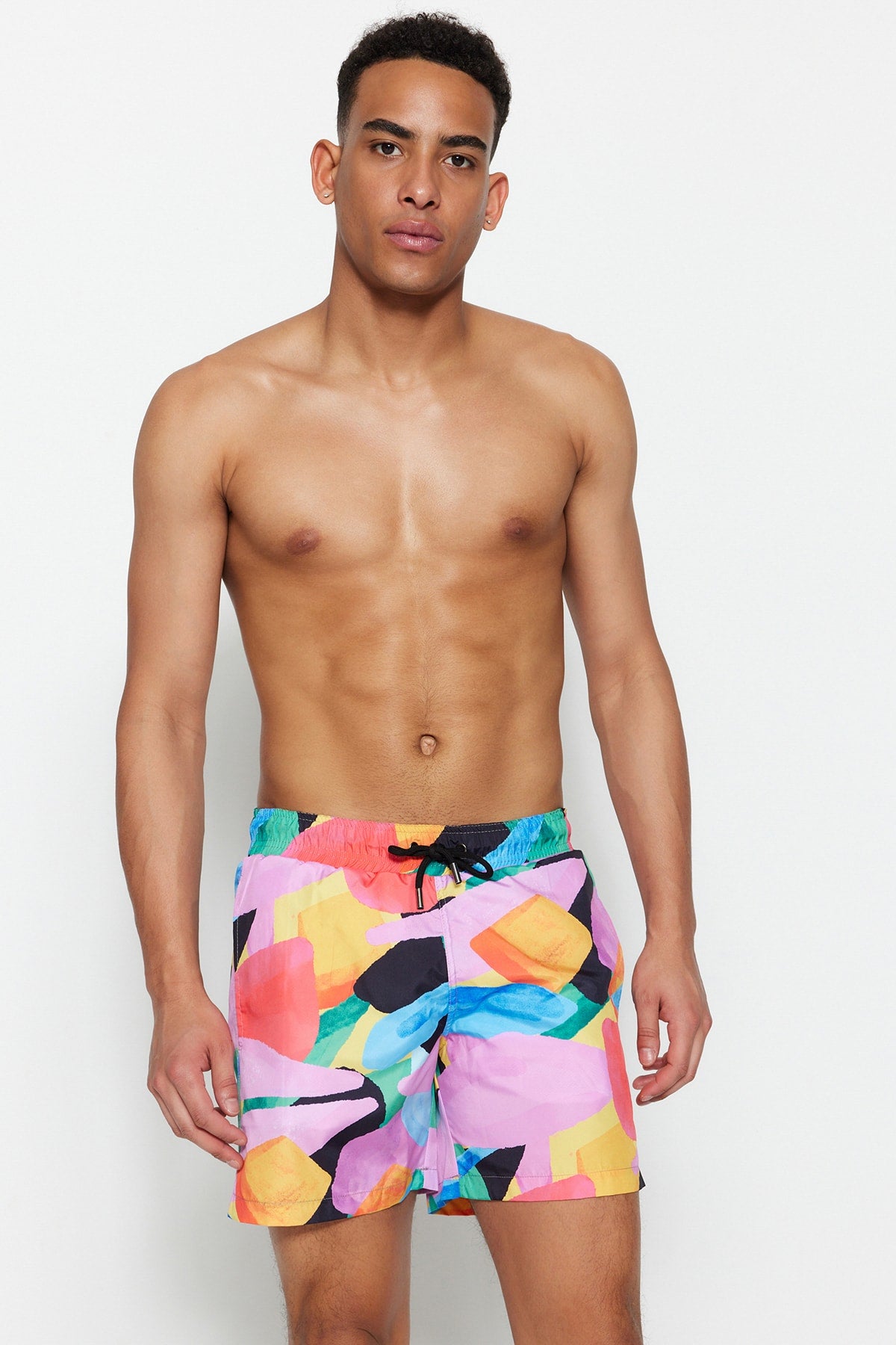 Multicolor Men's Standard Abstract Pattern Swimwear Marine Shorts TMNSS23DS00001