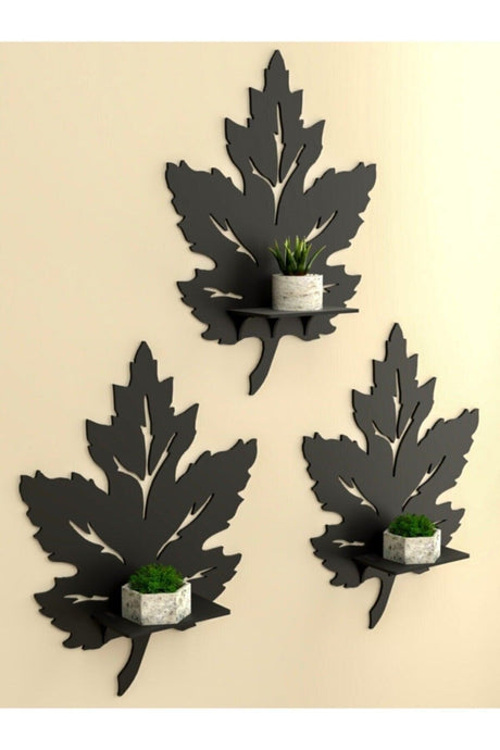 10k Decor Wooden Black Leaf Shelf Set of 3 - Swordslife