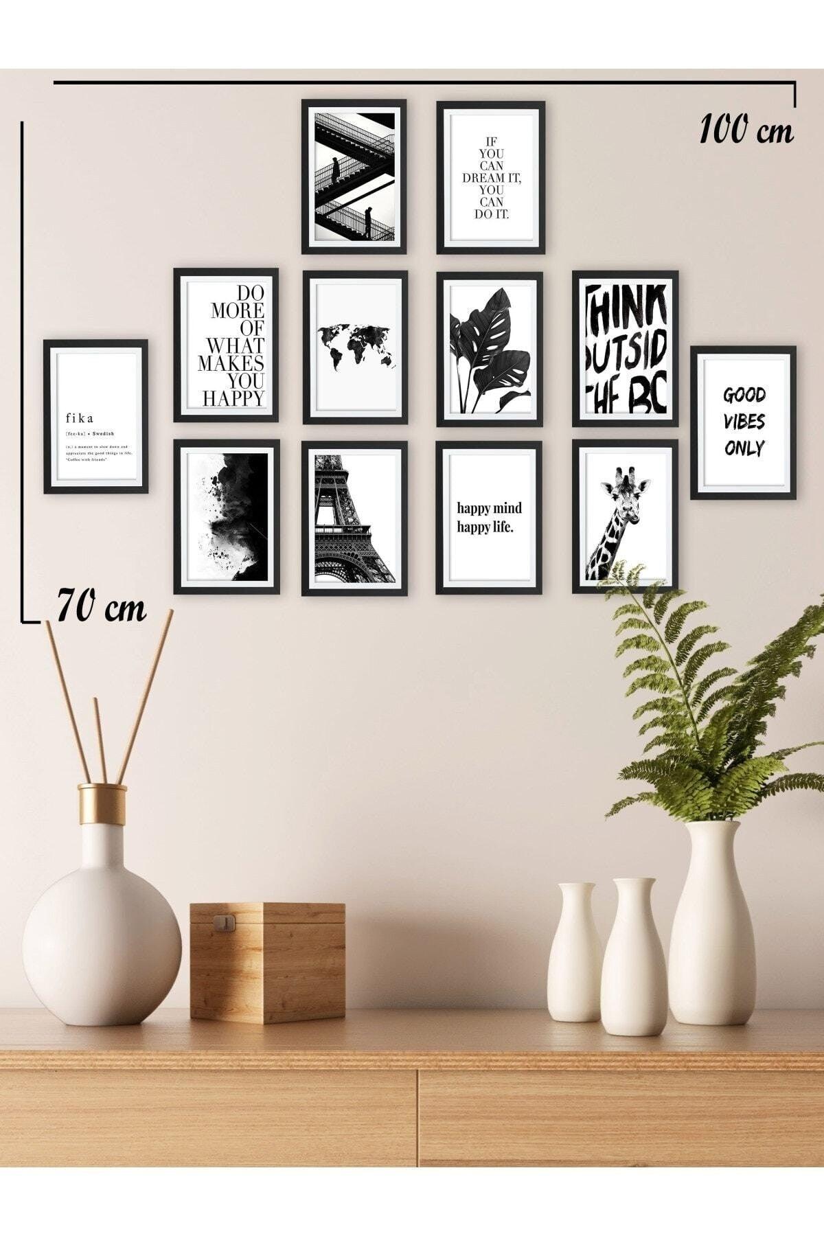 Set of 12 Wall Art Decorative Wall Paintings (Black Frame Look) - Swordslife