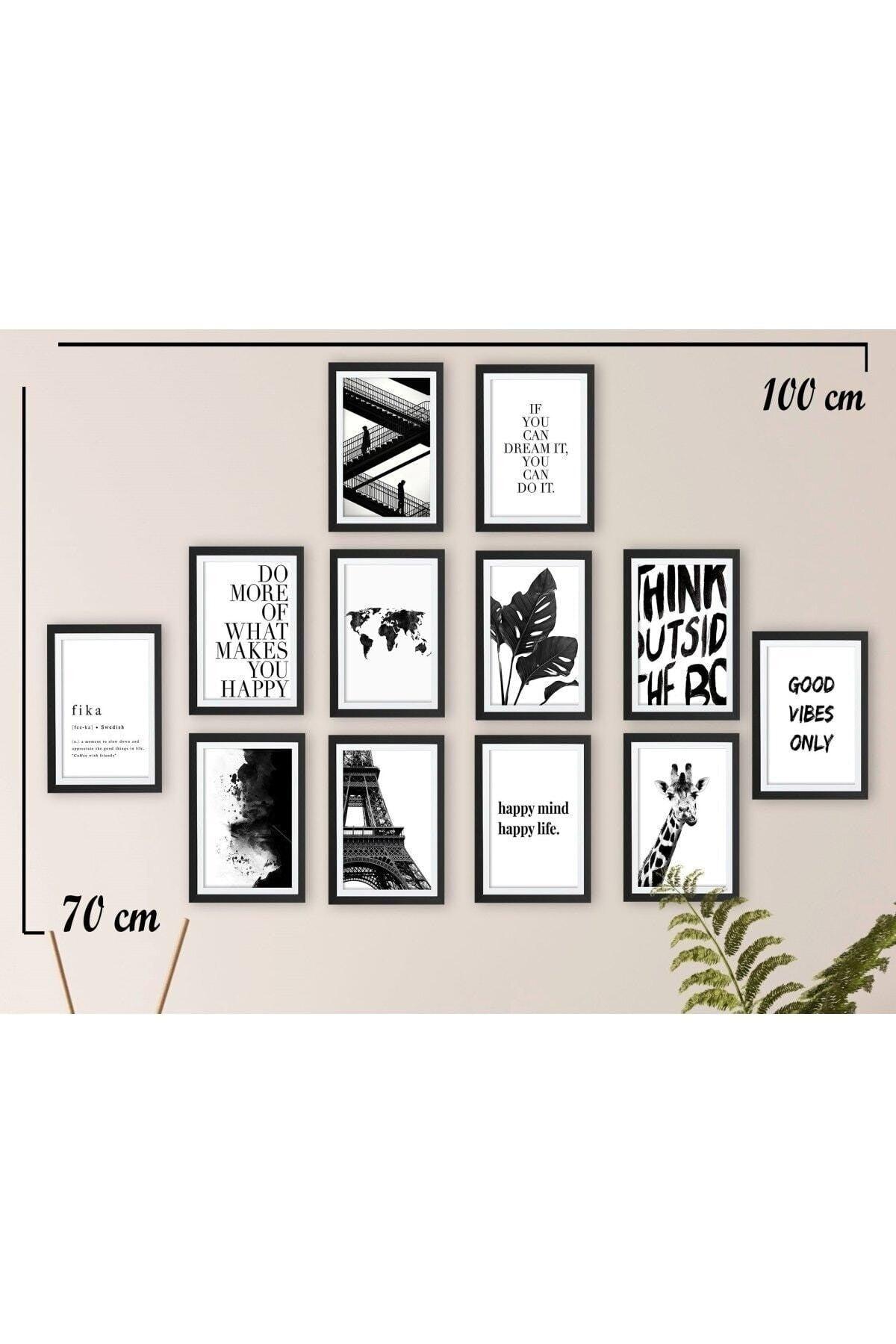 Set of 12 Wall Art Decorative Wall Paintings (Black Frame Look) - Swordslife