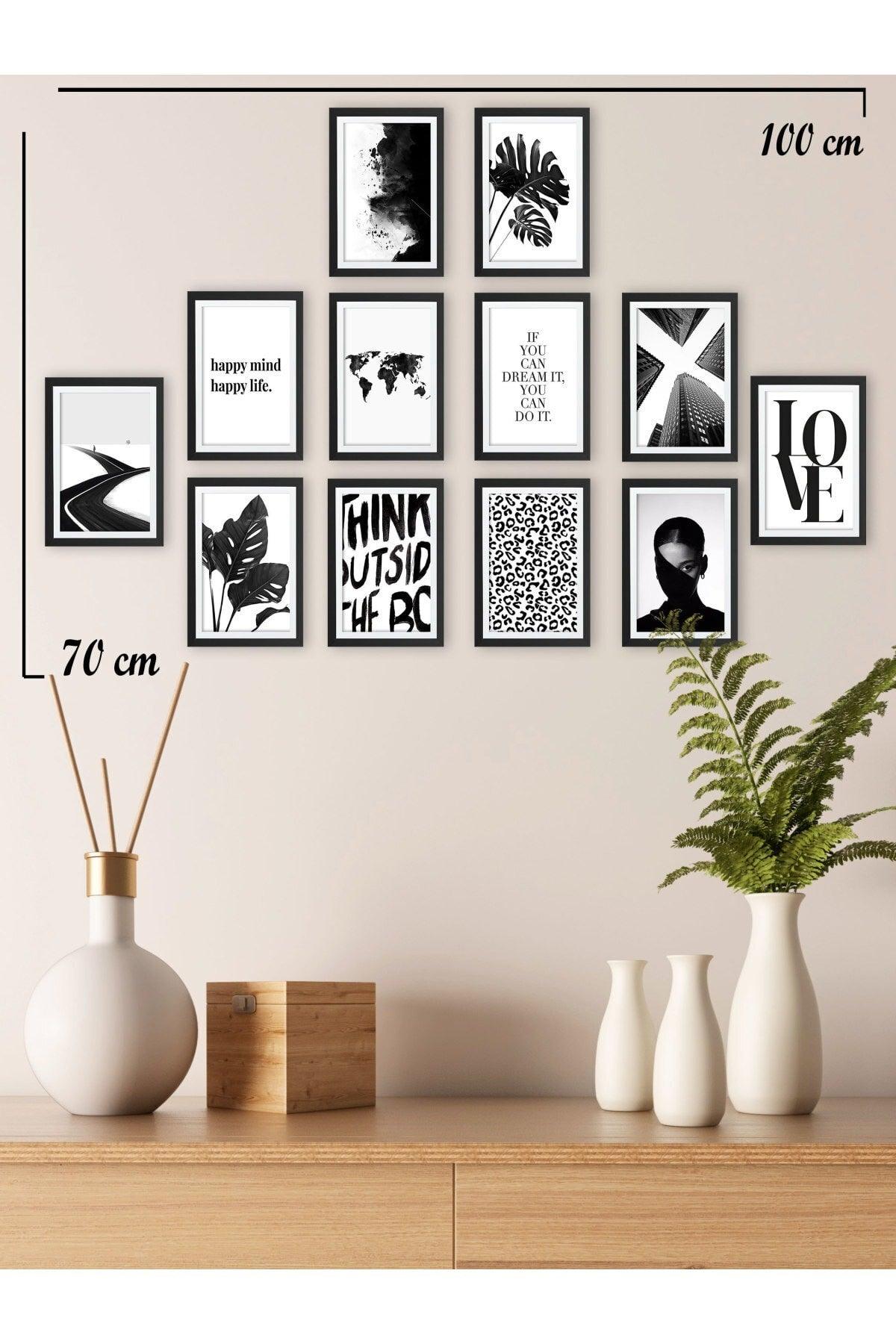 Set of 12 Wall Art Decorative Wall Paintings (Black Frame Look) - Swordslife