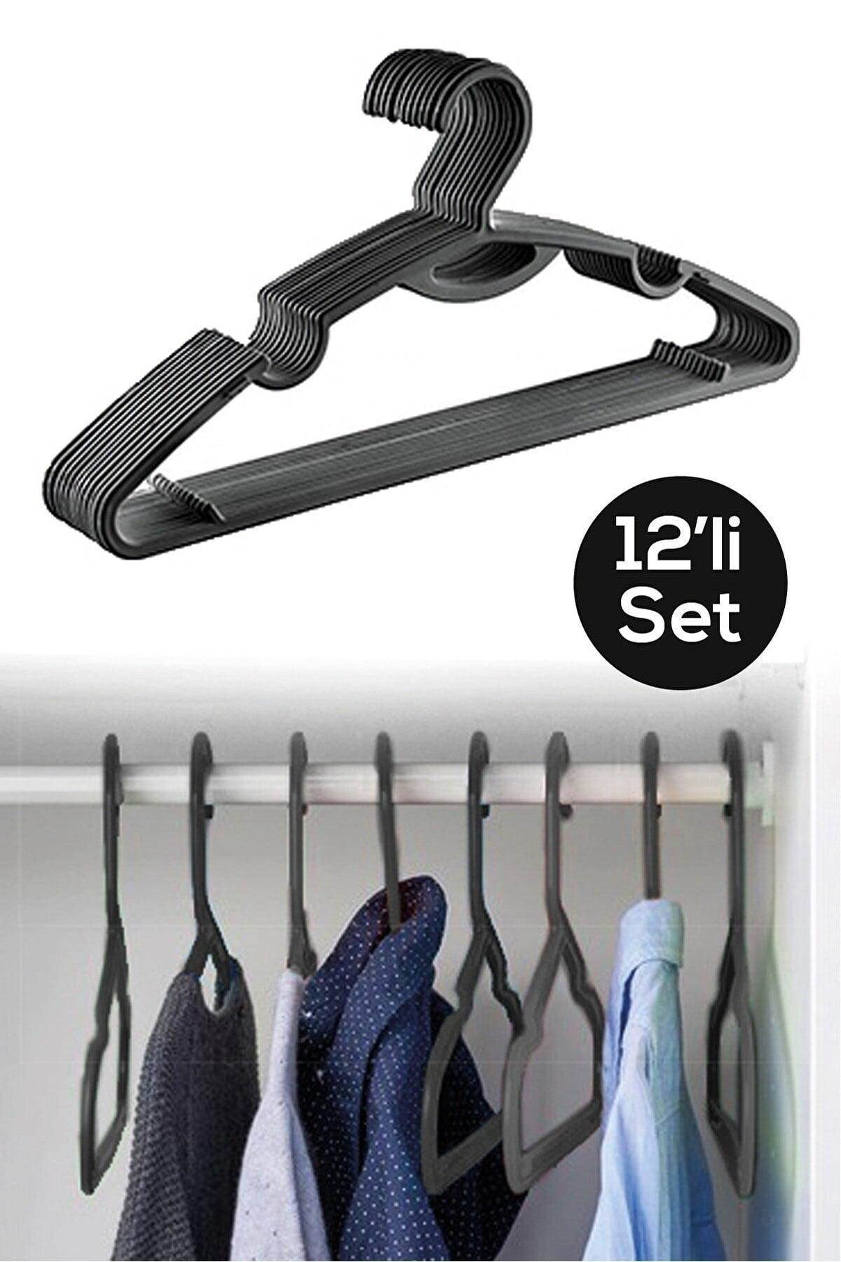 12 Pieces Plastic Hanger - Clothes Shirt Trousers Hanger Black Hanger - Swordslife