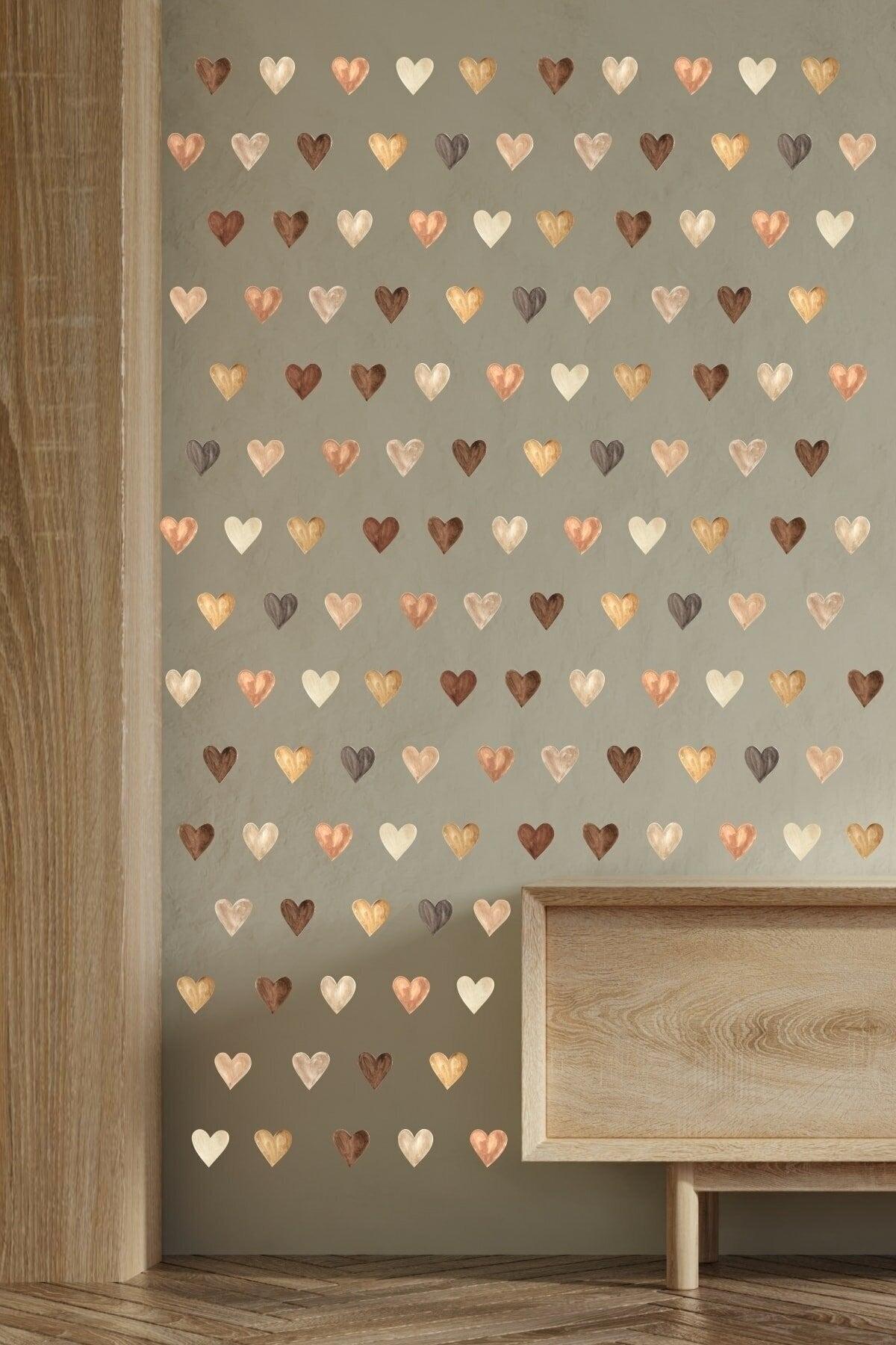 144 Pieces Watercolor Effect Brown Hearts Wall Sticker - Swordslife