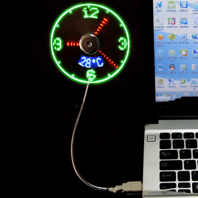 USB Clock Temperature Word Fan Led Light Fan Mini Fan USB Clock Temperature Fan - Swordslife