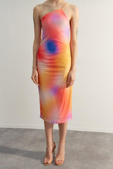 Limited Edition Multicolor Printed Fitted Midi One-Shoulder Stretch Knit Dress TWOSS23EL01577 - Swordslife