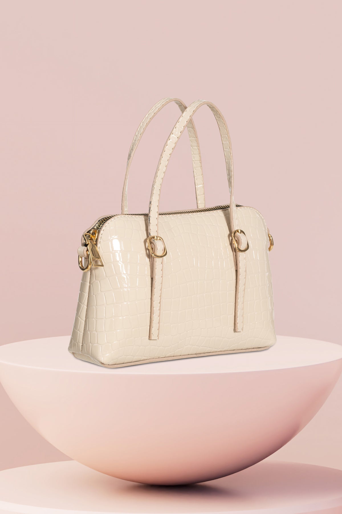 Women'S Leather Look Double Handle Bag