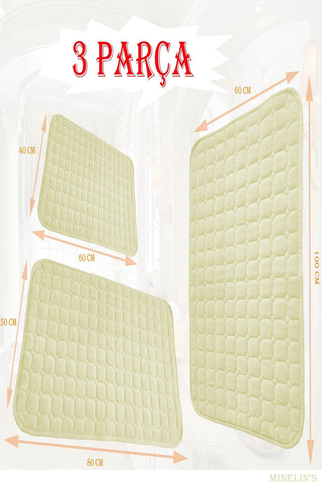 Bath Mat Non-Slip Base Water Absorbent Washable Triple (40x60)+(50x80)+(60x100) Cm Cream Bath Mat - Swordslife