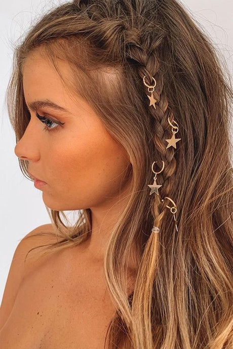 Gold Stars Hair Earring Clasp Set - Swordslife