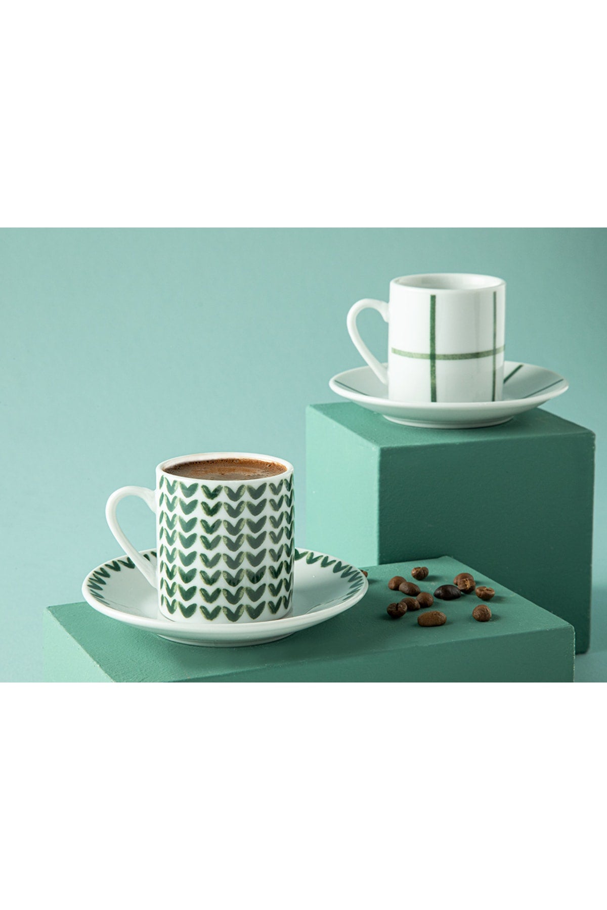 Leno Porcelain Set Of 2 Coffee Cups 80 Ml Green