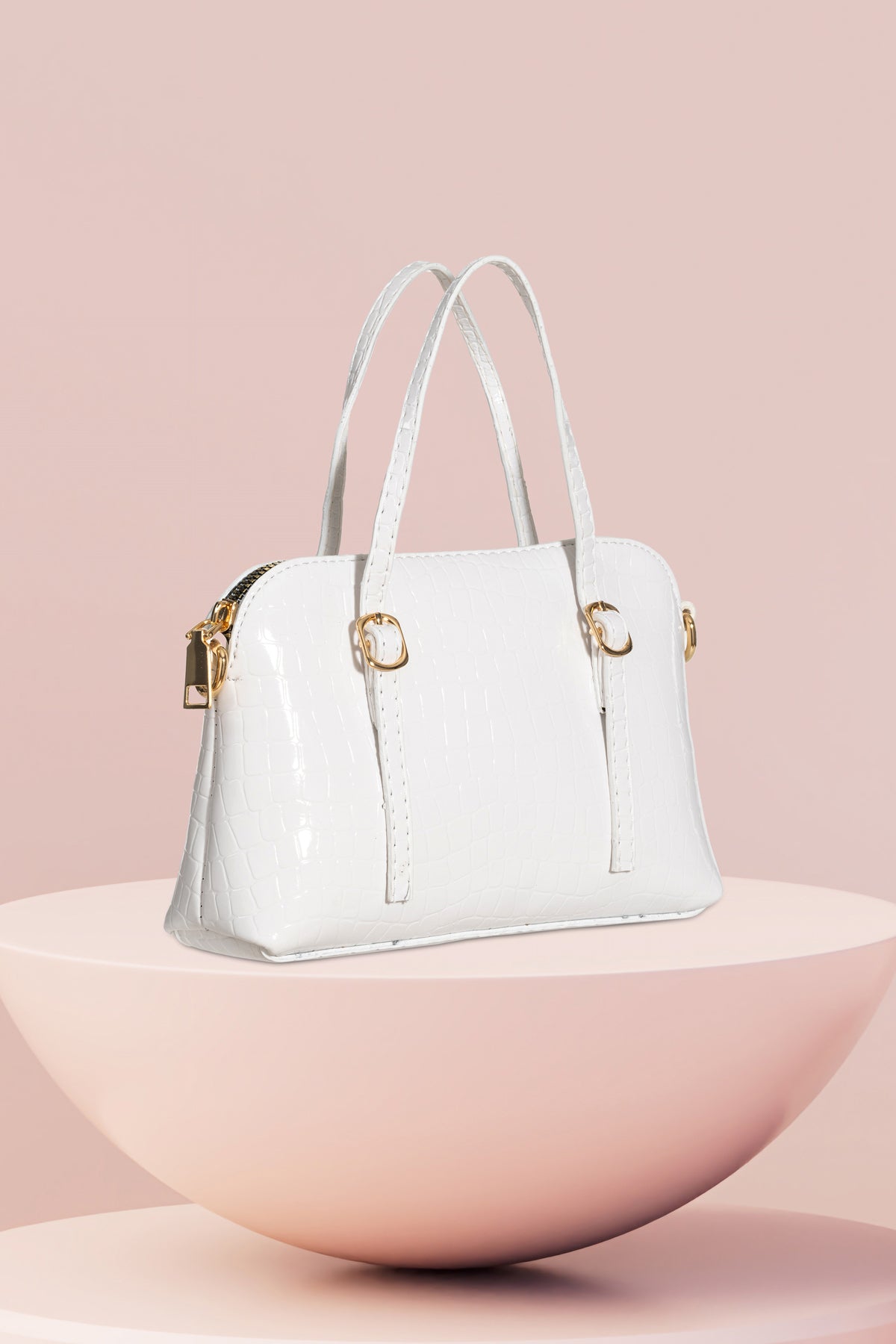 Women'S Leather Look Double Handle Bag