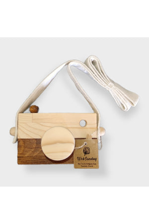 Wooden Waldorf Camera, Educational Baby Camera Toy 2 3 4 5 6 Years Boys Girls-Brown