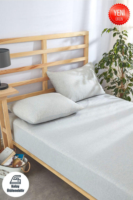 Light Gray Elastic Bed Sheet Set Solid Color Cotton-Pillow Cover Single-Double-Duvet Cover - Swordslife