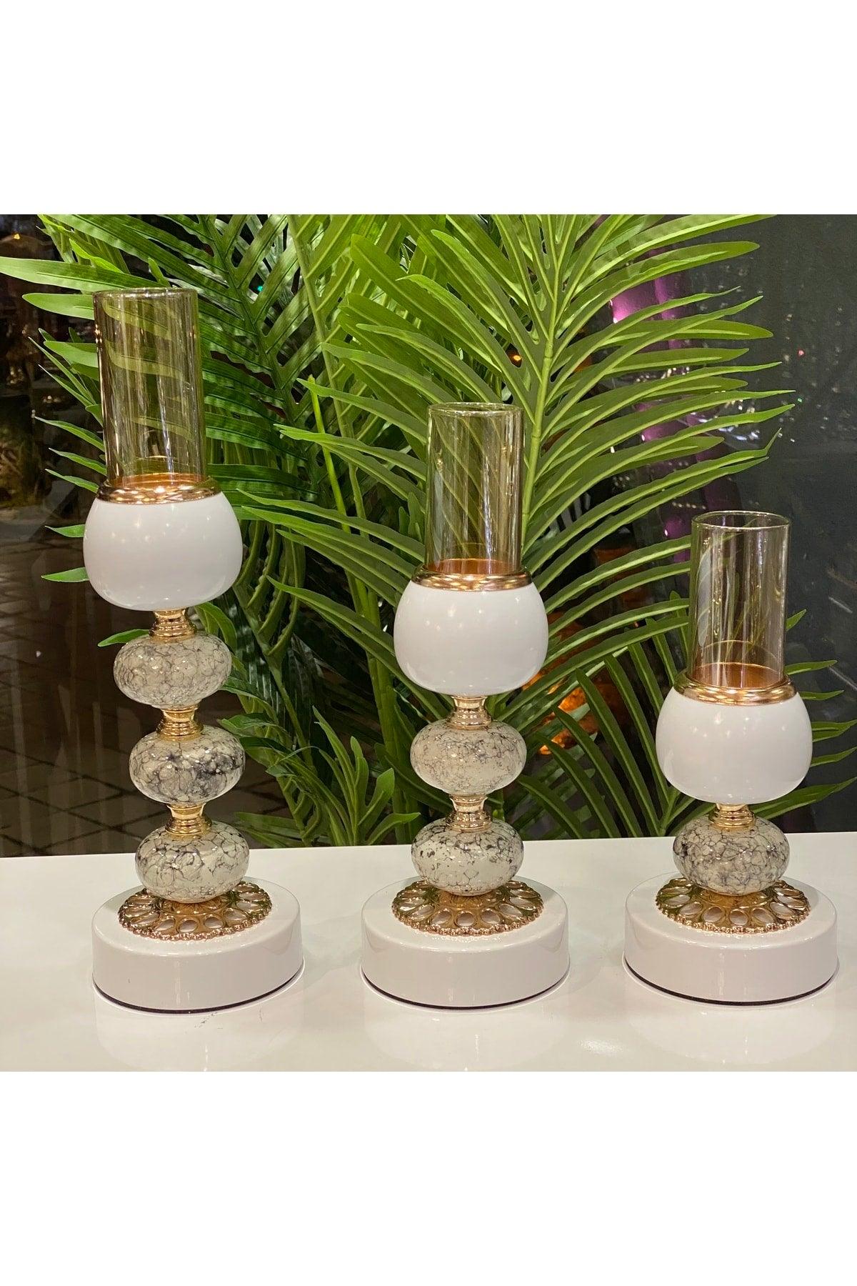 Decorative Triple Marble Pattern Lux Metal Candlestick - Swordslife