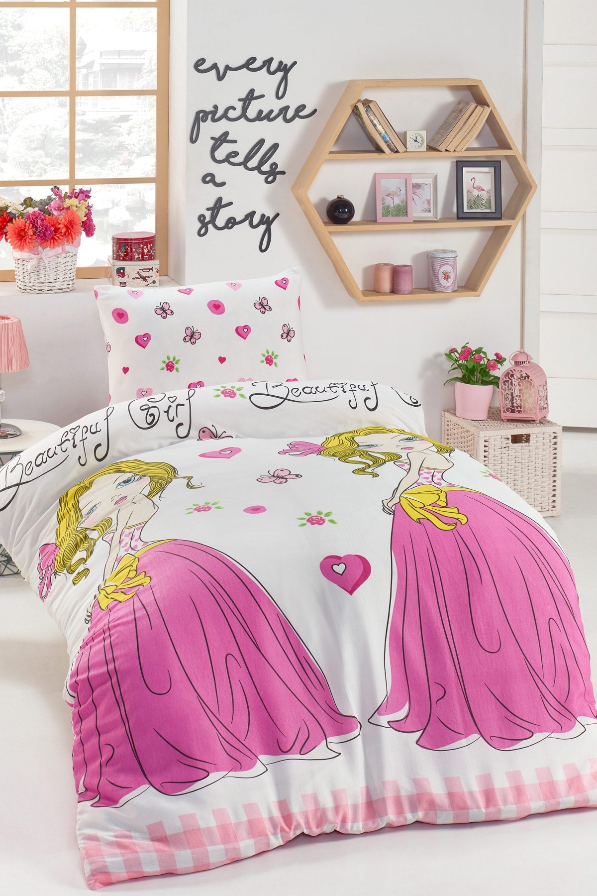 Junior Duvet Cover Set Single Beatiful Girl White