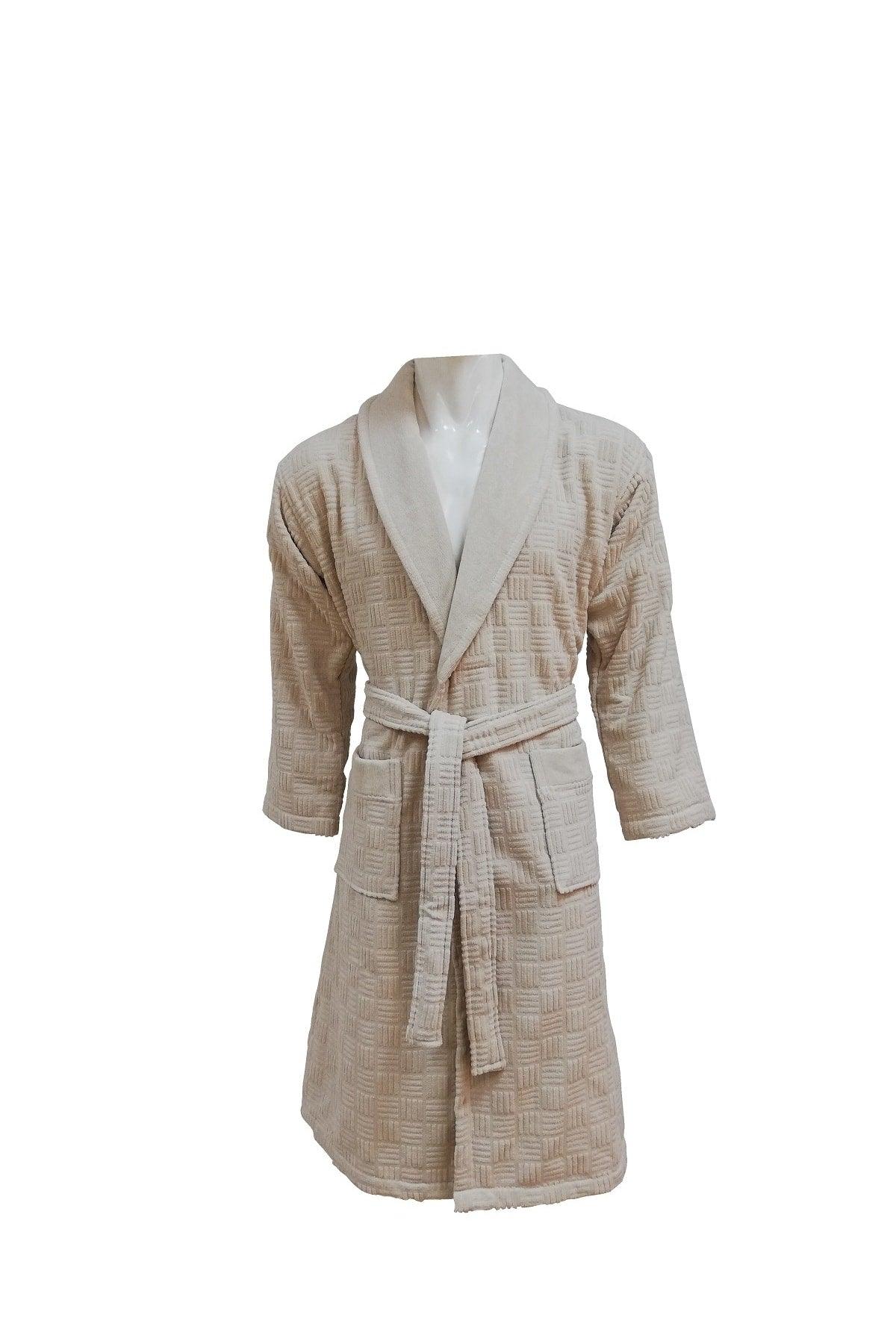 Large Size Beige Velvet 100% Cotton Jacquard Salyaka Bathrobe 3xl - Swordslife