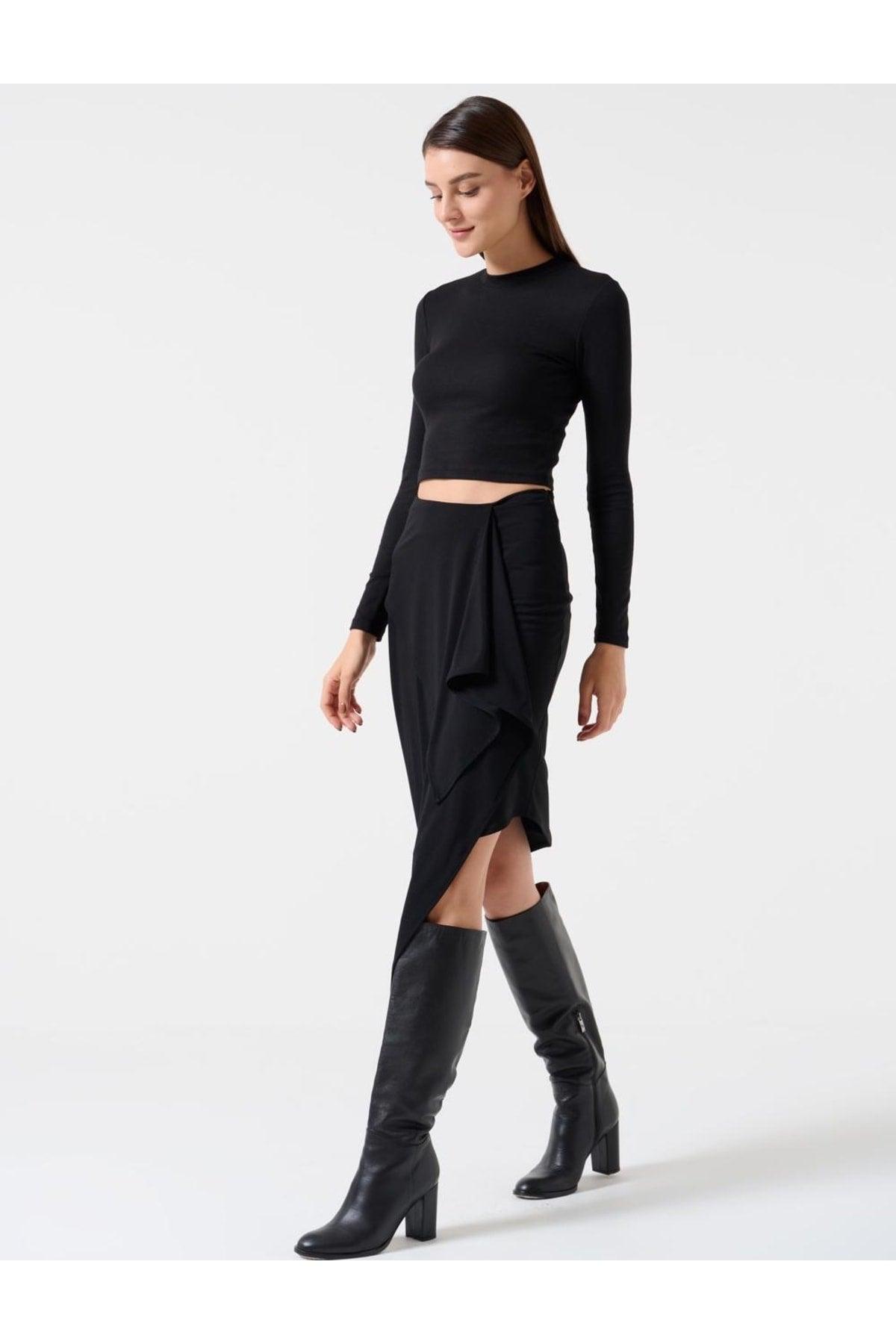 Black Slim Fit Normal Waist Knitted Skirt - Swordslife