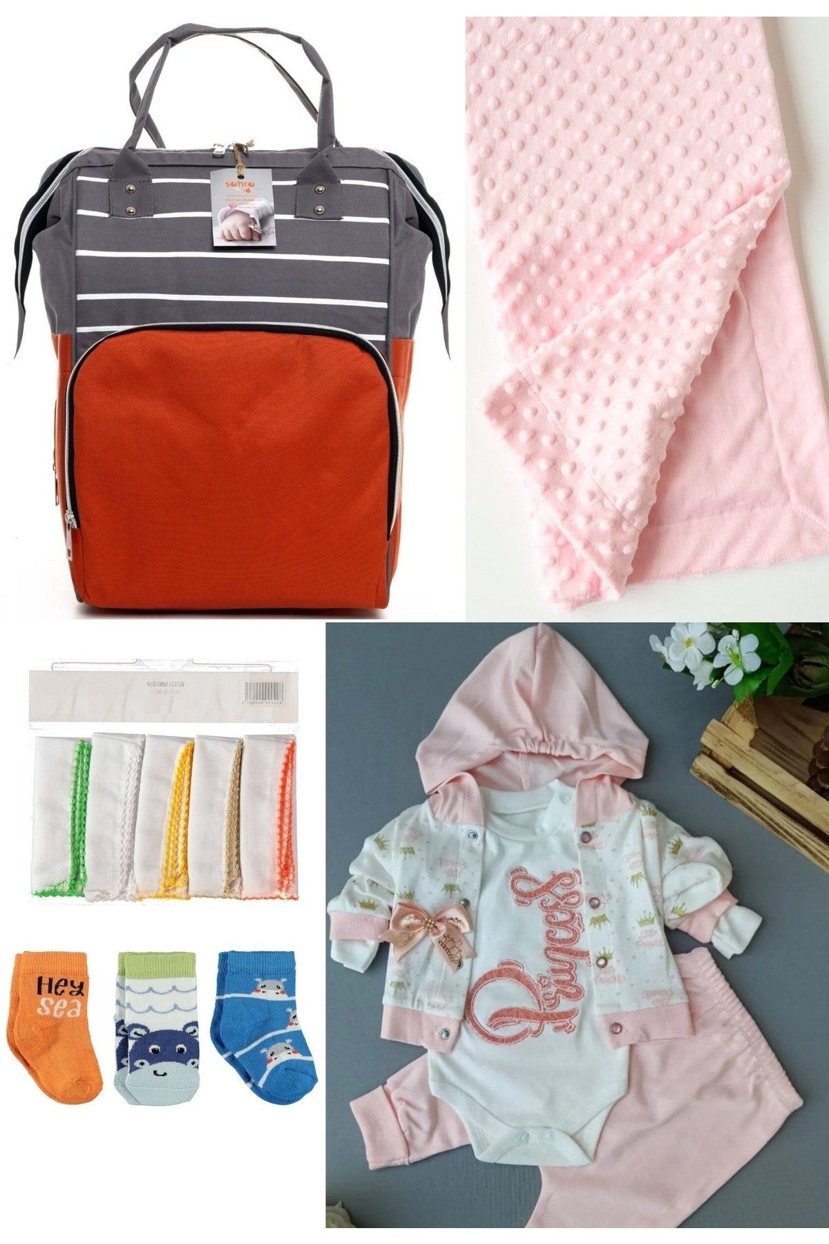 5 Piece Maternity Set (Baby Care Backpack, Hospital Exit, Chickpea Blanket, 10 Wipes and 3 Socks)