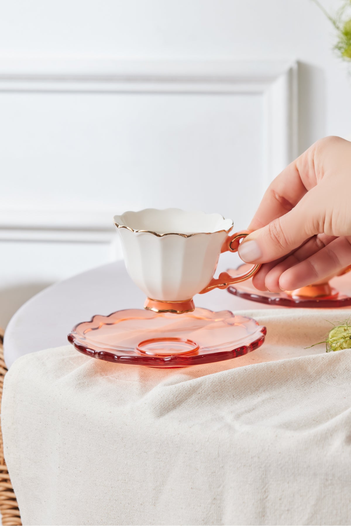 Samo Set Of 2 Orange Coffee Cups With Acrylic Saucers 90 Ml