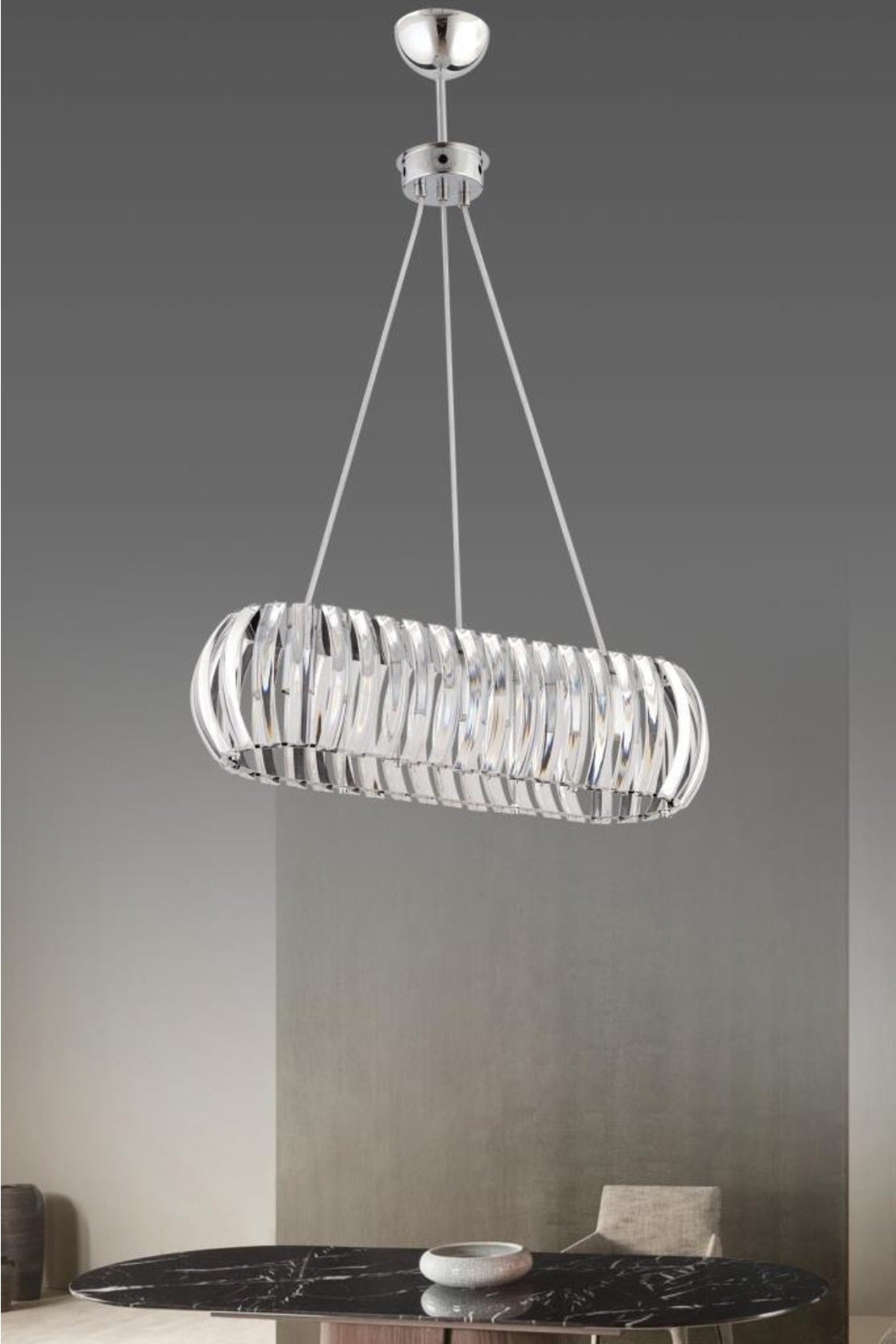 Venus Silver Dining Table Crystal Stone Chandelier