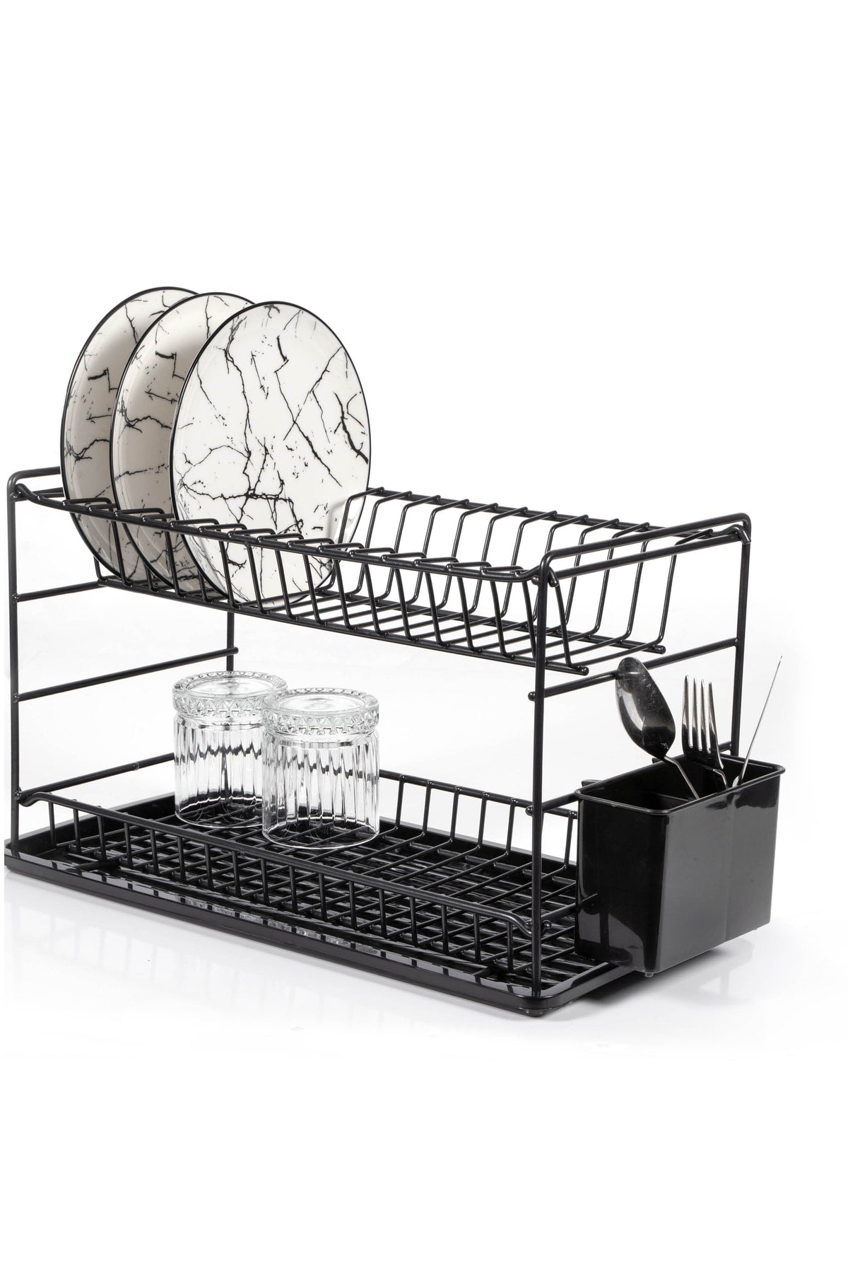 Black Pe Coated Stainless Two Layer Modular Plate / Dish Rack (50 Cm)