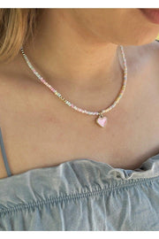 Sand bead multi color enamel heart necklace - Swordslife