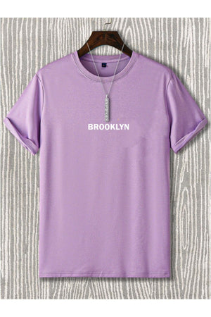 Black Sokak Men'S Lilac Brooklyn Printed Oversize Crew Neck Short Sleeved Tshirt