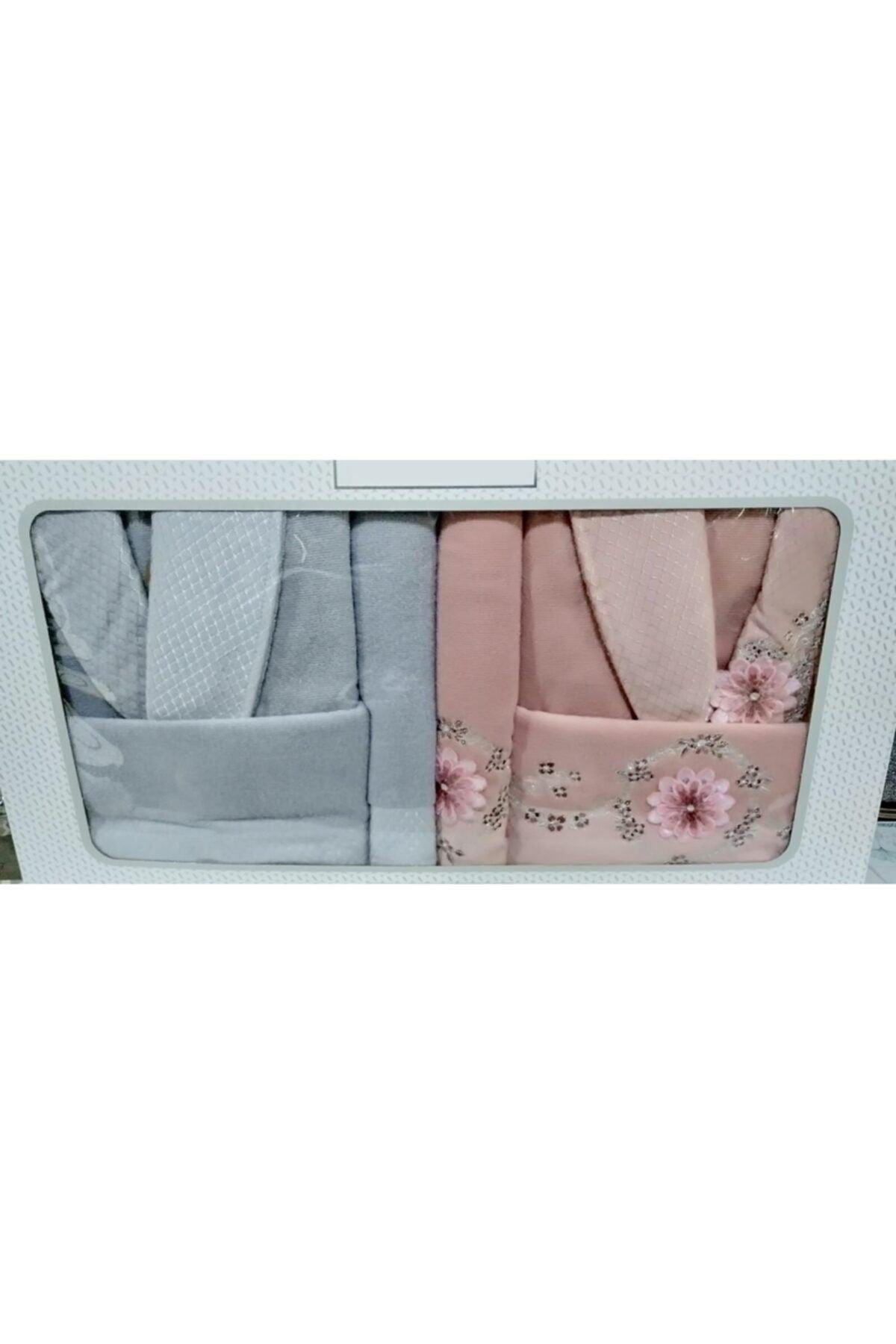 Mariposa Gray Pink Embroidered Family Bathrobe Set - Swordslife