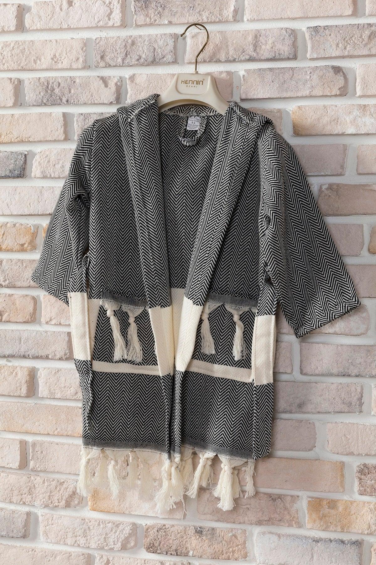 Boy Black Hooded Peshtemal Bathrobe - Swordslife