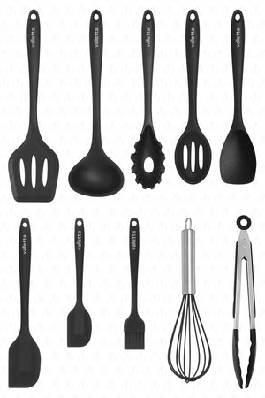 Salvatore Heat Resistant Fireproof Non-Stick Silicone Spatula Set 10 Pieces Black
