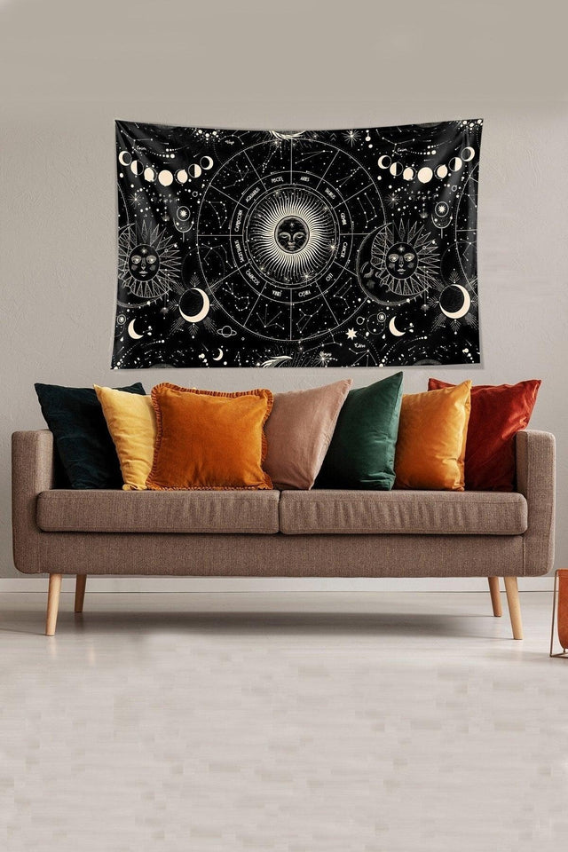 Black Star Map Patterned Stain Resistant Velvet Fabric Wall Covering Tapestry Tapestry - Swordslife