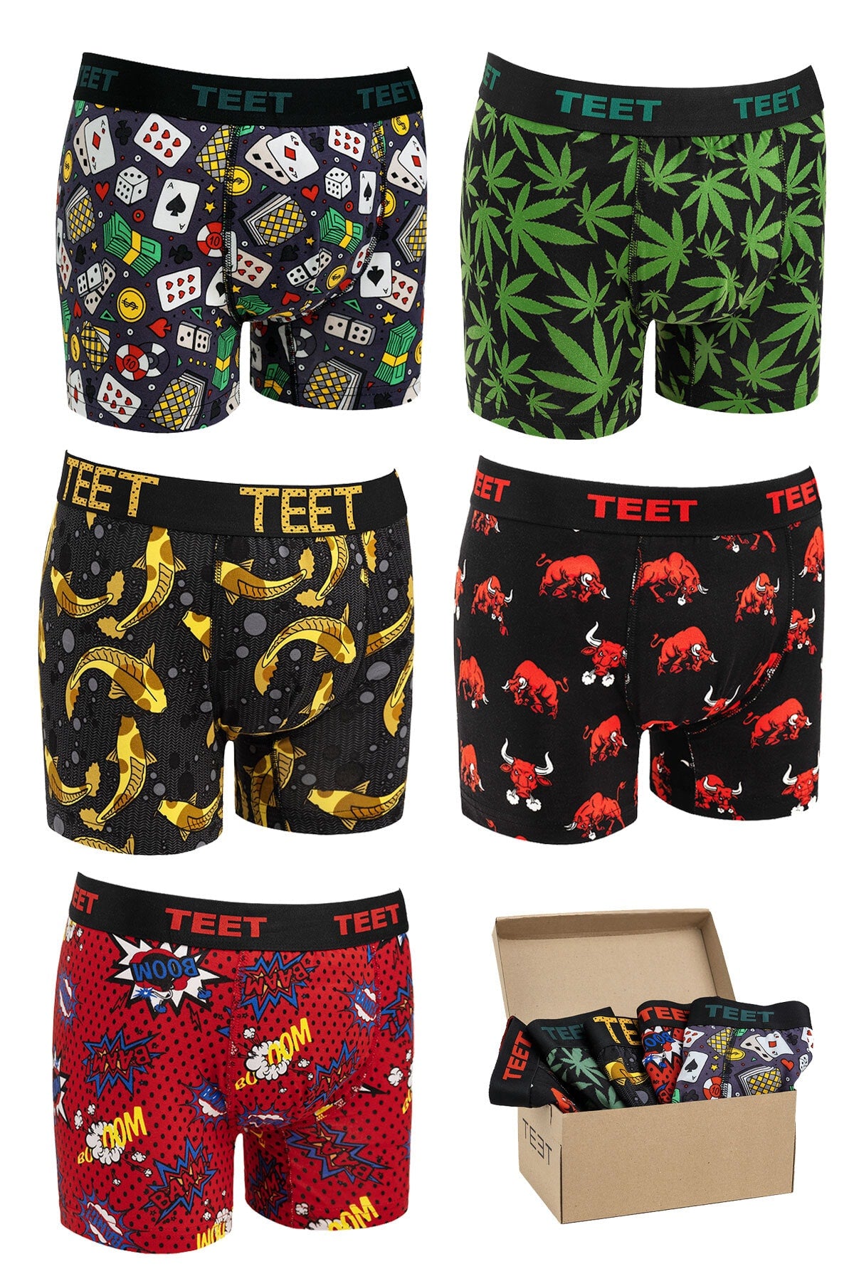 Men'S Boxer Cotton Patterned Premium Set Of 5